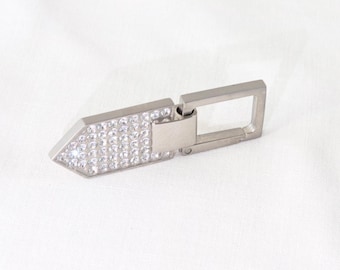 Tie Keychain, Tie Key Ring, Vintage Silver Keychain, Stainless Steel, Silver Tie, Sparkling Crystal, Key Accessory, Key Charm, Gift for Him