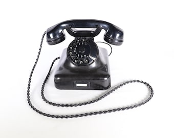 Antique Rotary Phone, Retro Phone, Rotary Phone Black, Working Phone, Antique Telephone, Bakelite Phone, Unique Home Decor, Telephone Table