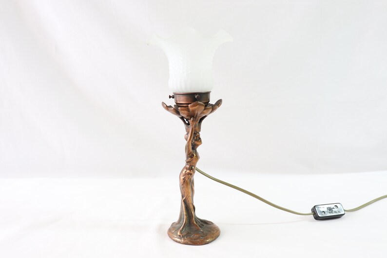 Art Nouveau Lamp, Woman Lamp, Antique Table Lamp, Vintage Table Lamp, Antique Desk Lamp, Vintage Desk Lamp, Bedside Lamp, Copper, Desk Gift image 8