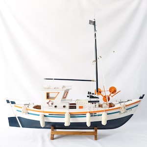 Wooden Handmade Fishing Boat, Vintage Fishing Boat, Greek Wooden Ship Model, Fishing Gifts, Fishing Decor, Nautical Gift, Maritime Decor