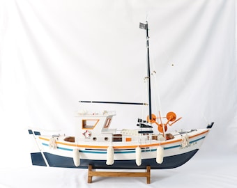 Wooden Handmade Fishing Boat, Vintage Fishing Boat, Greek Wooden Ship Model, Fishing Gifts, Fishing Decor, Nautical Gift, Maritime Decor