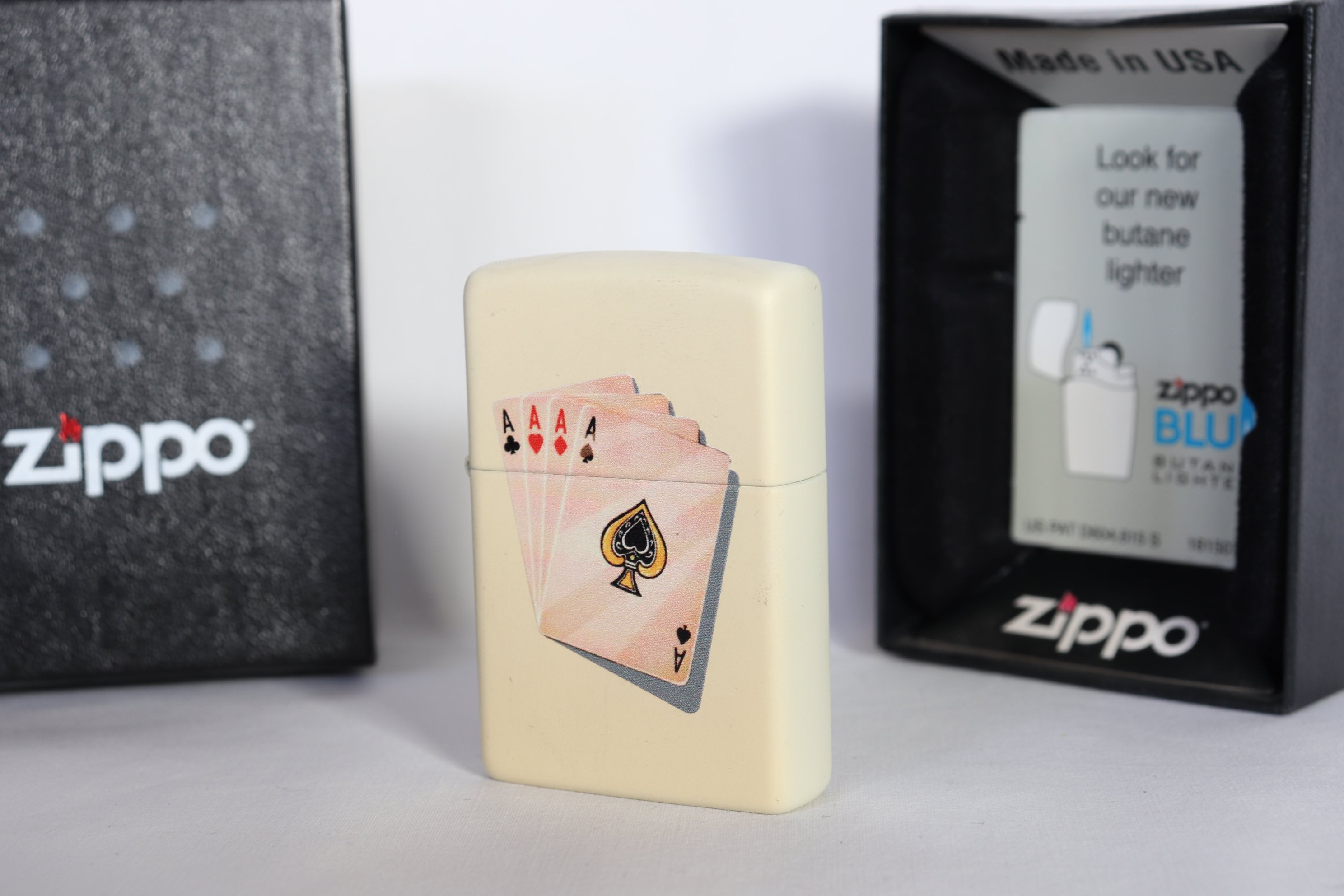 Four of a Kind Aces Zippo Lighter, Barrett Smythe Zippo, Poker