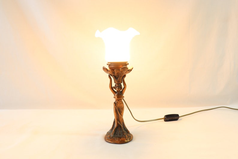 Art Nouveau Lamp, Woman Lamp, Antique Table Lamp, Vintage Table Lamp, Antique Desk Lamp, Vintage Desk Lamp, Bedside Lamp, Copper, Desk Gift image 1