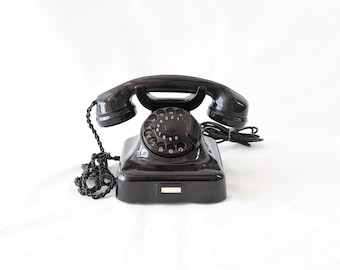 Teléfono de disco antiguo, teléfono retro, teléfono de disco negro, teléfono antiguo, teléfono de baquelita, teléfono de mesa, decoración retro, decoración única para el hogar