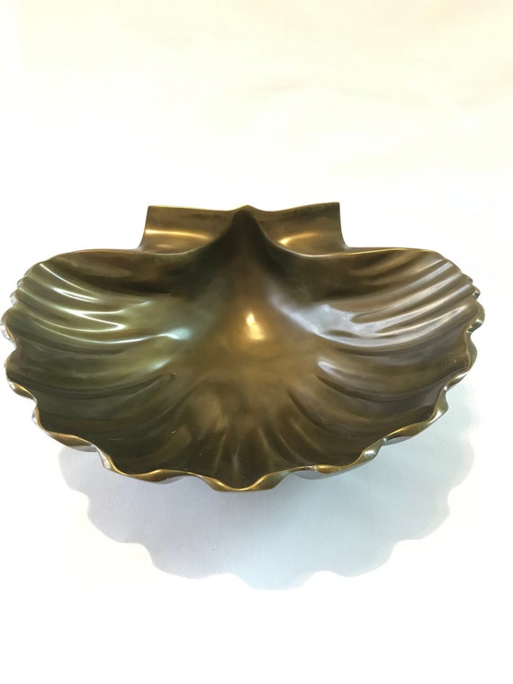 Vintage Brass Clam Shell Bowl Shell Bowl Clam Shell Large Etsy