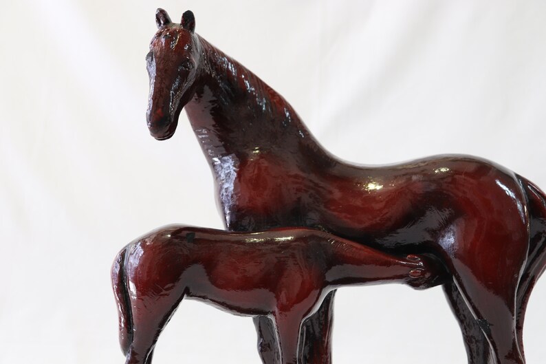 Ceramic Horse Figurine, Antique Horse Statue, Horse Sculpture, Horse Statue, Horse Gifts, Horse Decor, Unique Home Decor, Mother Child Art image 3
