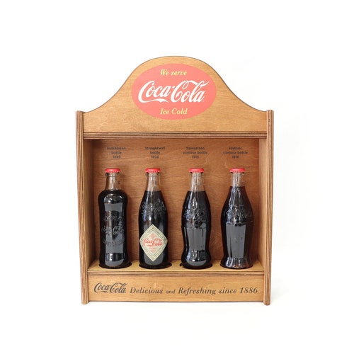 Vintage Coca Cola Bottles With Wooden Display Stand, Coca Cola