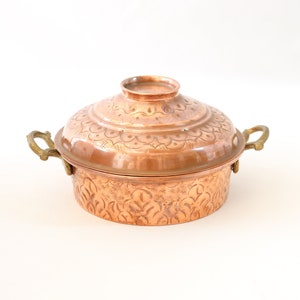 Antique Casserole, Copper Casserole, Small Casserole, Cooking Pot, Vintage Kitchen Utensil, Primitive Decor, Farmhouse Decor, Gift for Her