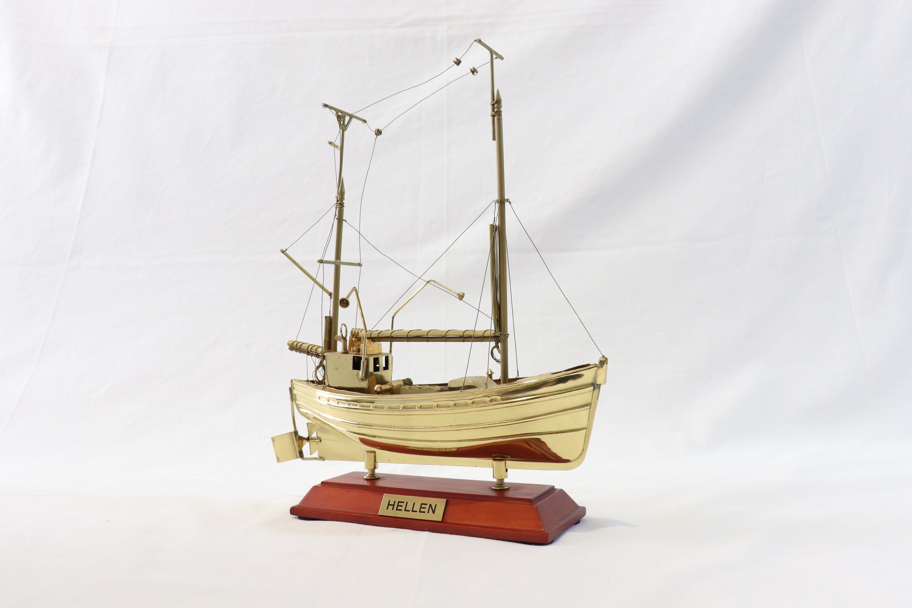 Fishing Boat Model, Hellen, Brass Ship Model, Gold Plated, Metal