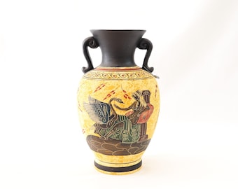 ギリシャの壺アンフォラ 26 cm、取っ手に蛇の模様、コリント美術