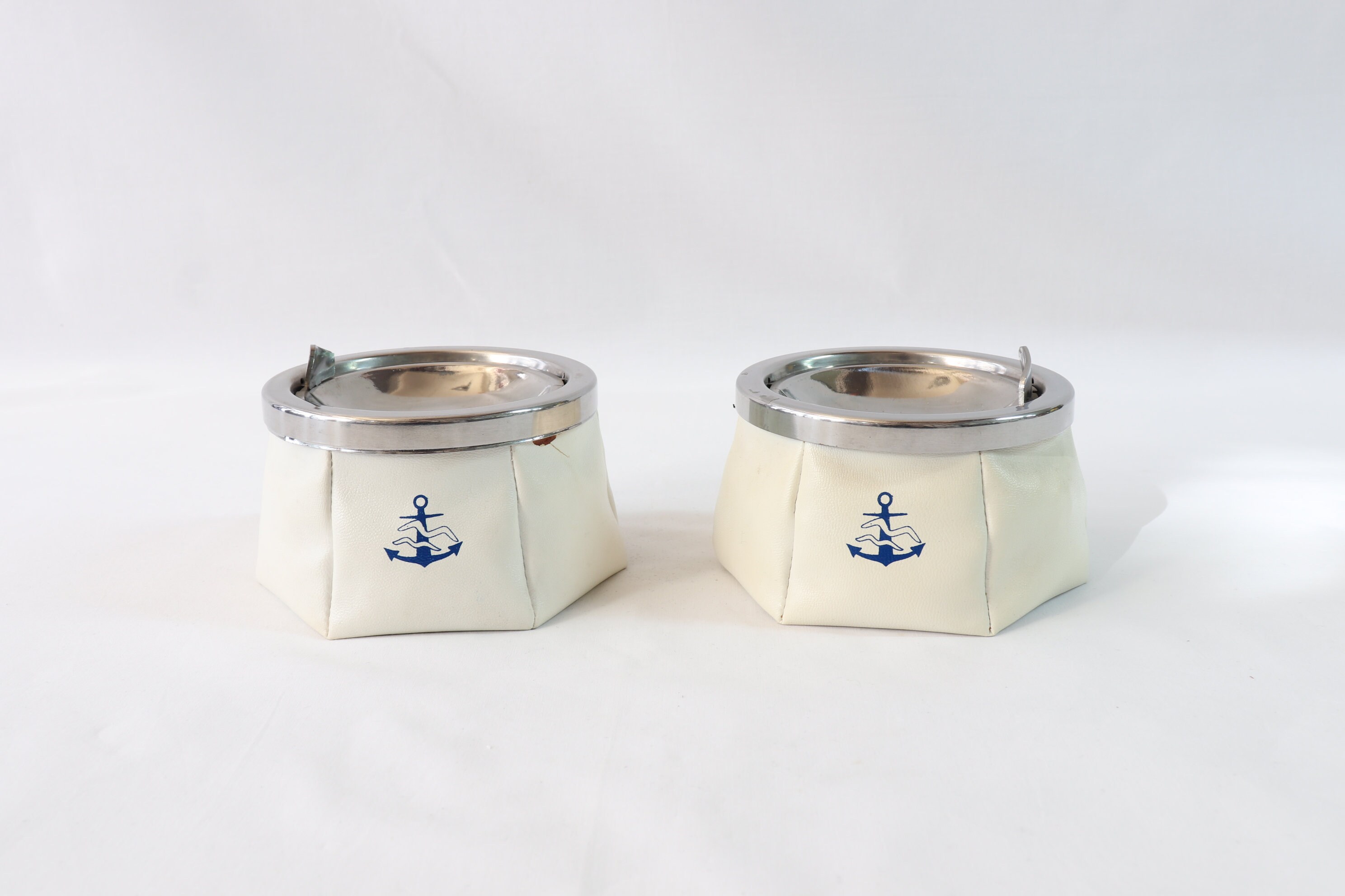 Nautical Ashtray Set Vintage Ashtray Set White Leather Etsy