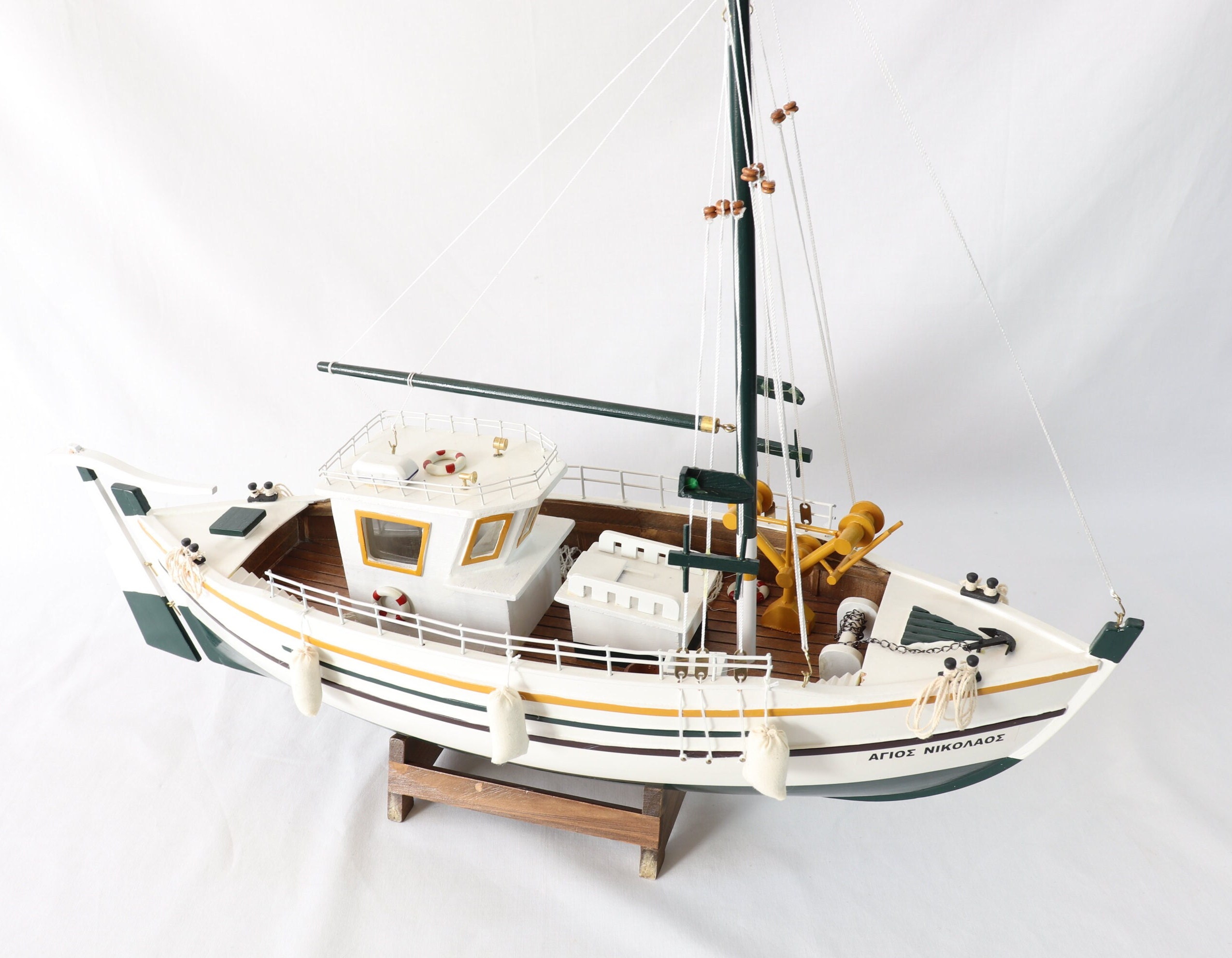 Vintage Fishing Boat Wooden Model hand made & signed 10 X 10 Nova Scotia  