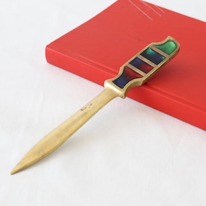 Abrecartas de latón vintage, abrecartas antiguo, esmaltado, abrecartas para hombre, abrecartas para mujer, accesorio de escritorio de oficina, regalo de escritorio