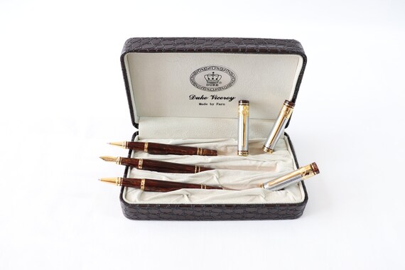Celluloid Fountain Pen Set, Gold Fountain Pen, Ballpoint Pen, Fountain Pen Gifts, Pen Collector, Executive Gifts, Gift for Him, Gift for Her