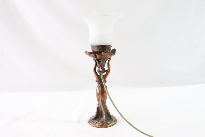 Art Nouveau Lamp, Woman Lamp, Antique Table Lamp, Vintage Table Lamp, Antique Desk Lamp, Vintage Desk Lamp, Bedside Lamp, Copper, Desk Gift image 7