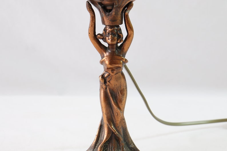 Art Nouveau Lamp, Woman Lamp, Antique Table Lamp, Vintage Table Lamp, Antique Desk Lamp, Vintage Desk Lamp, Bedside Lamp, Copper, Desk Gift image 3