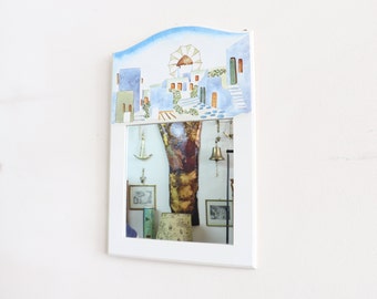 Miroir mural peint à la main, Miroir en bois pour mur, Miroir grec, Miroir blanc, Miroir décoratif, Mykonos, Cadeaux grecs, Décor mural unique