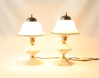 Tischlampe 2er Set, Porzellan Tischlampen, Nachttischlampen, Vintage Tischlampen, Paar Tischlampen, Beige, Weiß, Gold, Schlafzimmer Dekor