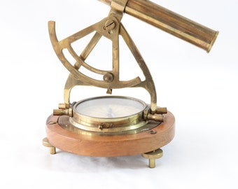Solid Brass Alidade Compass, Vintage Theodolite, Telescope