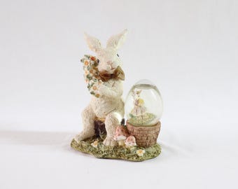 Easter Bunny Snow Globe, Bunny Figurine, Bunny Decor, Easter Gifts, Collectible Snowglobe, Bunny Snowball, Easter Decor, Easter Egg, Flowers