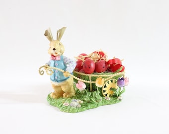 Handmade Bunny Centerpiece, Bunny with Wagon, Decorative Bunny, Easter Bunny Decor, Easter Eggs, Easter Gifts, Housewarming Gifts for Her