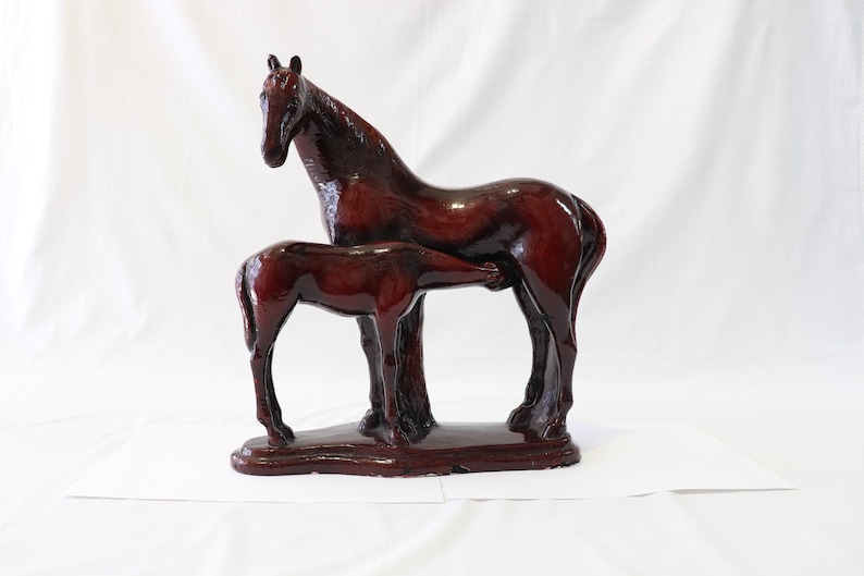 Ceramic Horse Figurine, Antique Horse Statue, Horse Sculpture, Horse Statue, Horse Gifts, Horse Decor, Unique Home Decor, Mother Child Art image 1