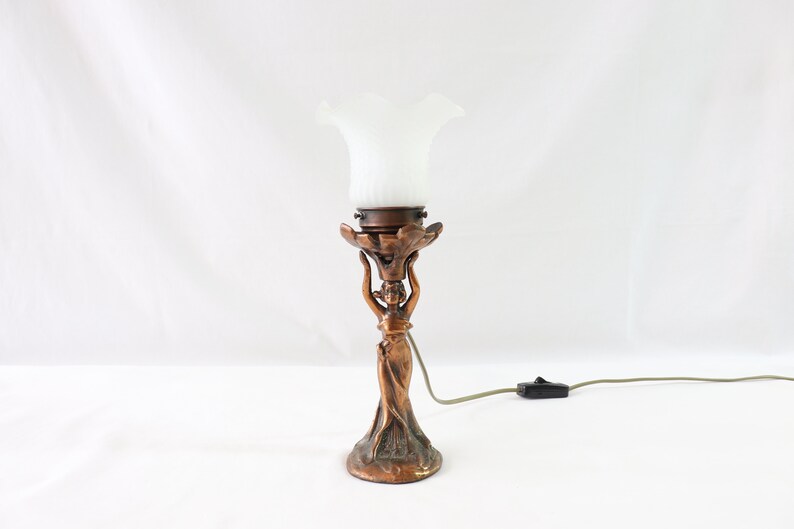 Art Nouveau Lamp, Woman Lamp, Antique Table Lamp, Vintage Table Lamp, Antique Desk Lamp, Vintage Desk Lamp, Bedside Lamp, Copper, Desk Gift image 6