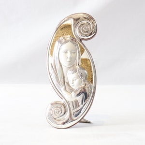 Virgin Mary Icon, Madonna and Child Icon, Silver Icon, Wooden Icon, Religious Icon, Religious Gifts, Religious Home Decor, Baptism Gifts