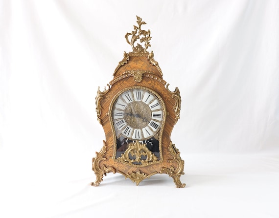 Vintage Boulle Clock, Wooden Table Clock, Brass Table Clock, Rococo Clock, Pendulum Clock, Mantle Clock, Franz Hermle, Louis XV, Home Decor