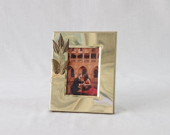 Antique Photo Frame, 1960's Photo Frame, Brass Photo Frame, Copper, Flowers, Handmade Picture Frame, Vertical Frame, Home Decor, Greek Gifts