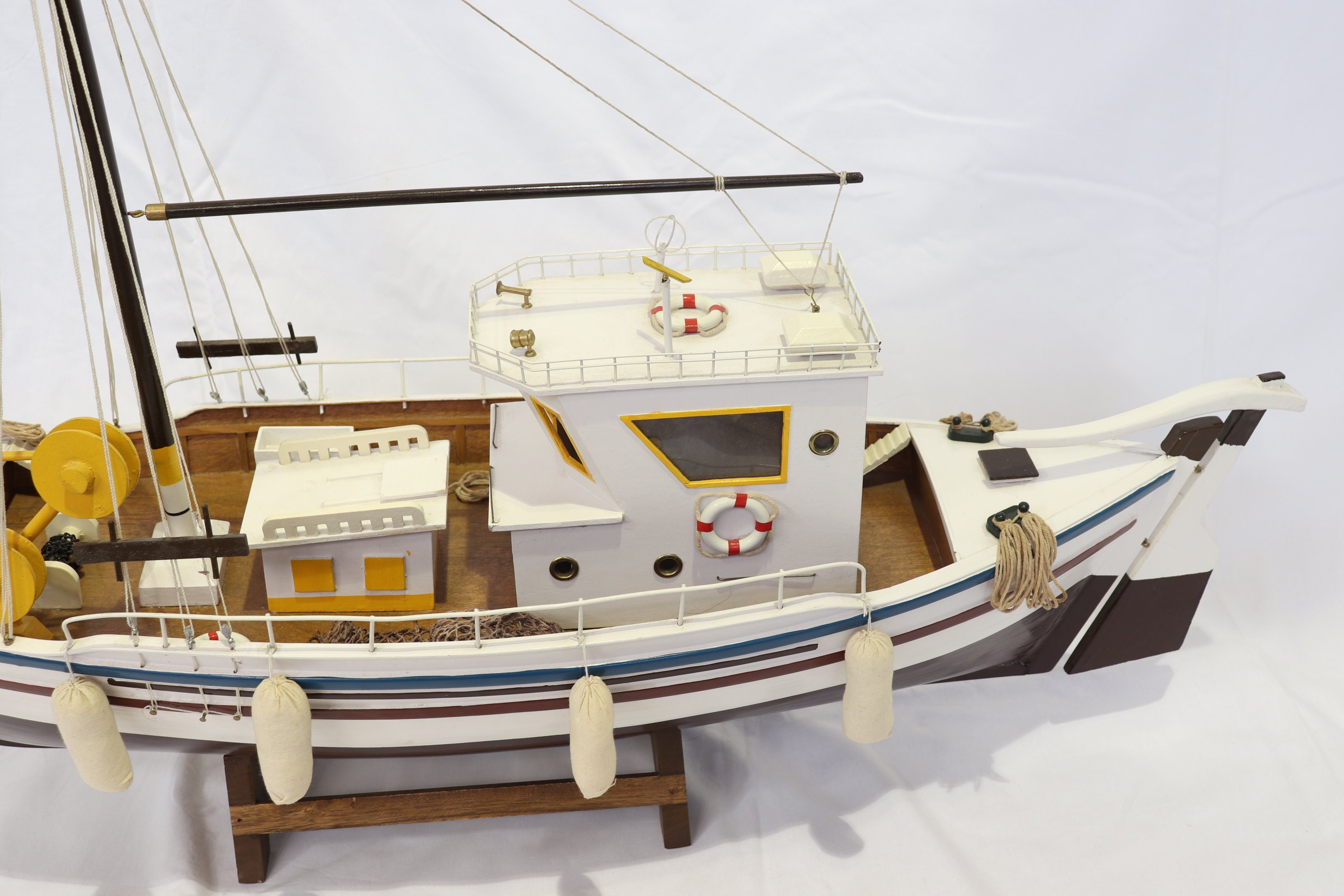 Vintage Wooden Handmade Fishing Boat Model, Wooden Handmade Ship Model,  Greek Ship Model, Fisherman Gifts, Fishing Decor, Unique Home Decor 