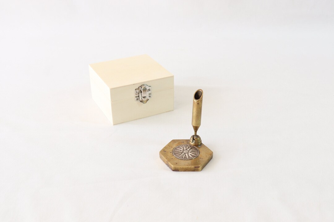 Vintage Pen Holder, Brass Pen Holder, Gold Pen Holder, Desk Pen Holder