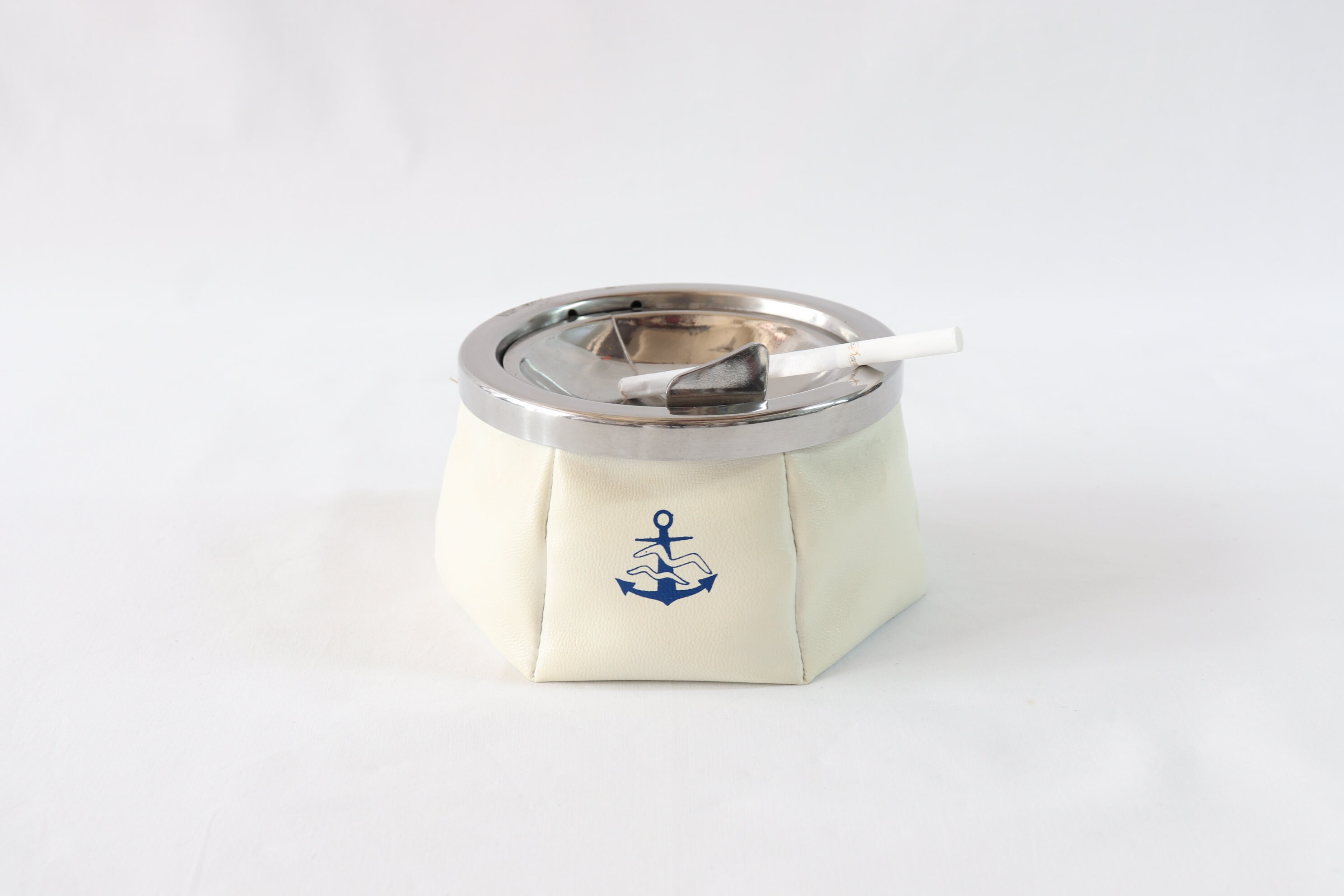 Nautical Ashtray Set Vintage Ashtray Set White Leather Etsy