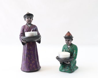 Castiçais vintage, conjunto de castiçais, porta-velas, estatuetas chinesas, dinastia Qing, decoração chinesa, presentes de velas, decoração exclusiva para casa
