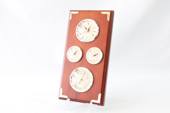 Vintage Weather Station Clock, Thermometer, Barometer, Hygrometer