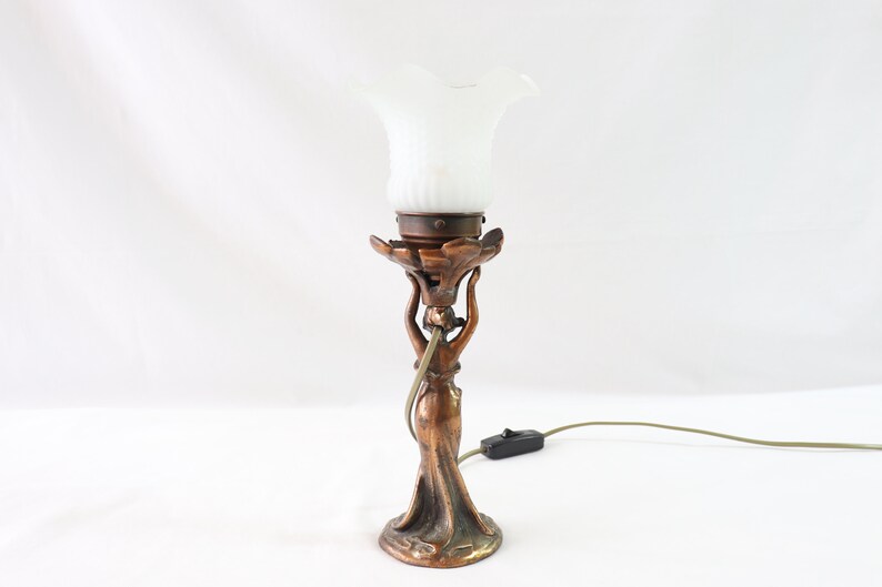 Art Nouveau Lamp, Woman Lamp, Antique Table Lamp, Vintage Table Lamp, Antique Desk Lamp, Vintage Desk Lamp, Bedside Lamp, Copper, Desk Gift image 10