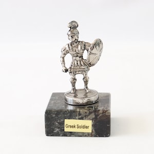 Silver Greek Soldier Statue, Greek Soldier Figurine, Ancient Greek Soldier Sculpture, Collectible Figurine, Vergina Sun, Silver Greek Statue