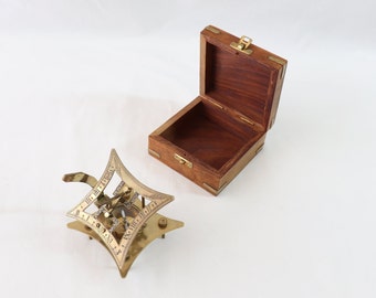 Sundial Compass with Wooden Box, Nautical Sundial Compass, Brass Compass, Nautical Compass, Maritime Compass, Nautical Decor, Maritime Gifts