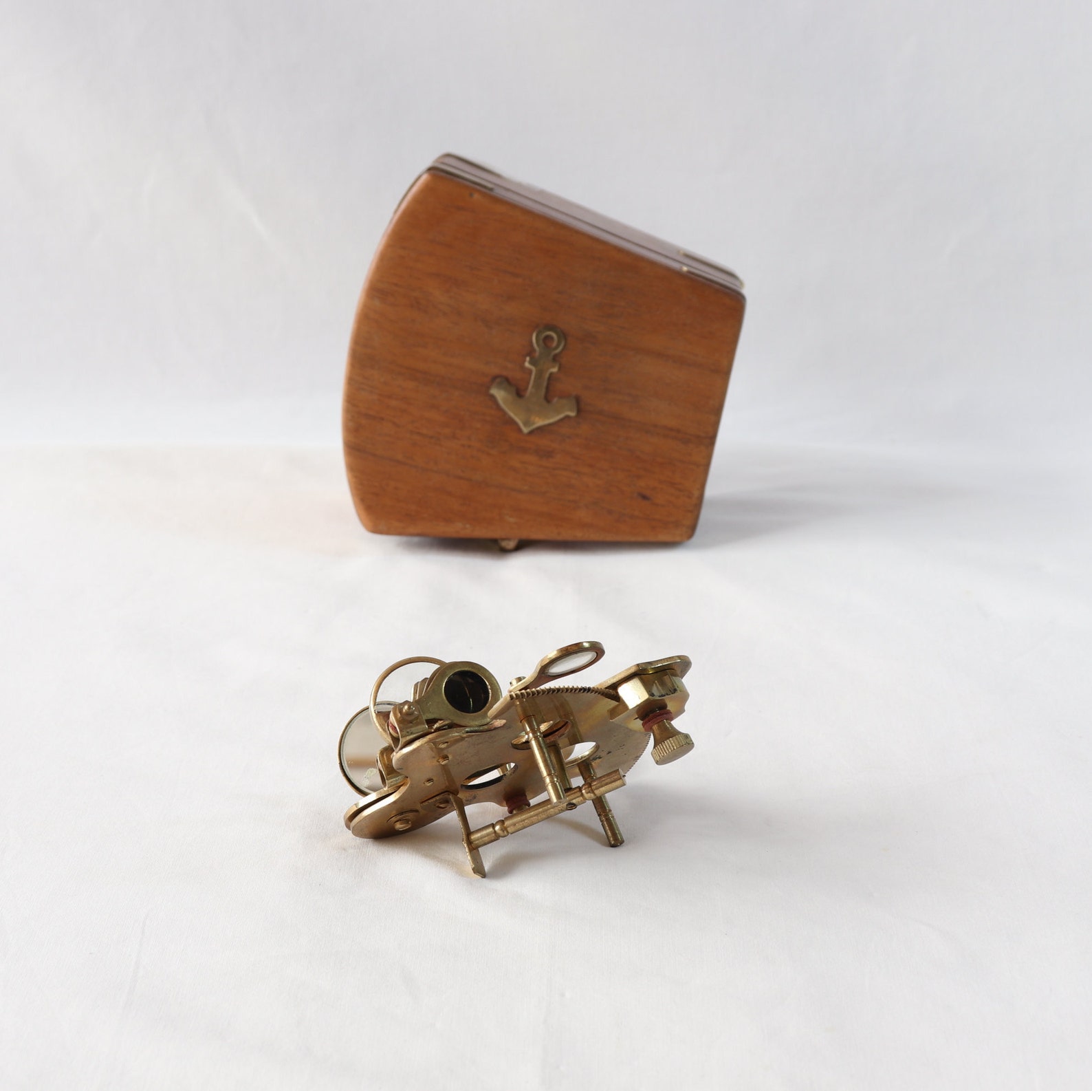 Vintage Brass Nautical Sextant with Wooden Box
