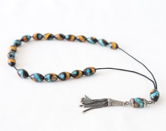 Vintage Greek Komboloi, Greek Worry Beads, Vintage Worry Beads, Meditation Beads, Amber, Yusr, Black Coral, Turquoise, Silver, Unique Gifts