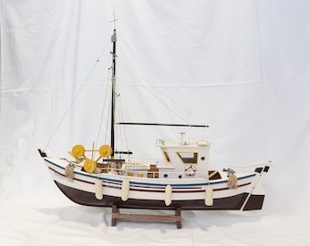 Vintage Wooden Handmade Fishing Boat Model, Wooden Handmade Ship Model, Greek Ship Model, Fisherman Gifts, Fishing Decor, Unique Home Decor