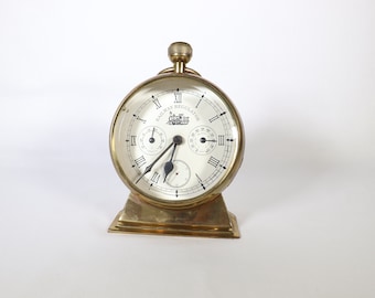 Vintage Weather Station Clock, Vintage Brass Table Clock, Vintage Desk Clock, Thermometer, Hygrometer, Railway Regulator, Desk Accessories