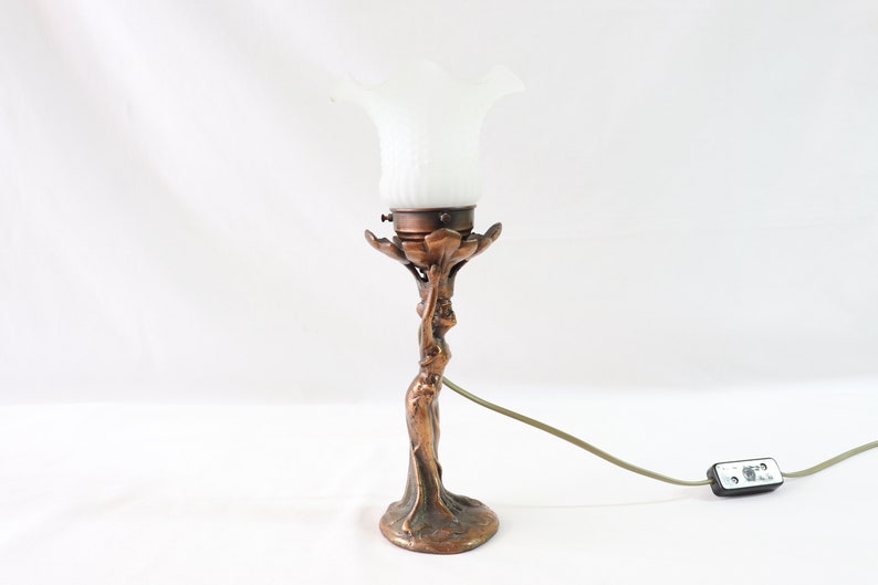 Art Nouveau Lamp, Woman Lamp, Antique Table Lamp, Vintage Table Lamp, Antique Desk Lamp, Vintage Desk Lamp, Bedside Lamp, Copper, Desk Gift image 9