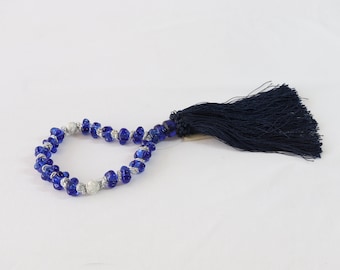 Cuentas de vidrio para la preocupación, vidrio azul, borla de seda, cuentas de meditación de vidrio, cuentas de oración de vidrio, cuentas de oración de vidrio, regalo de inauguración de la casa, decoración de escritorio