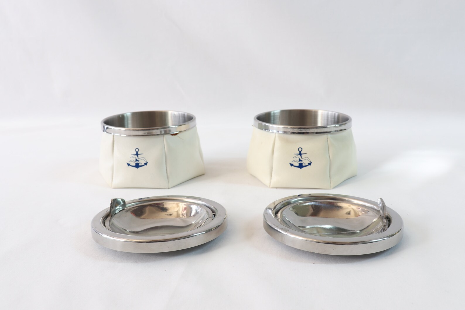 Nautical Ashtray Set Vintage Ashtray Set White Leather Etsy