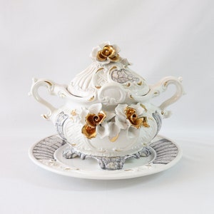 Capo Di Monte Bowl, Handmade Porcelain Bowl with Lid, Candy Bowl with Lid, Bowl Centerpiece, Italian Antiques, Table Centerpiece, Home Decor