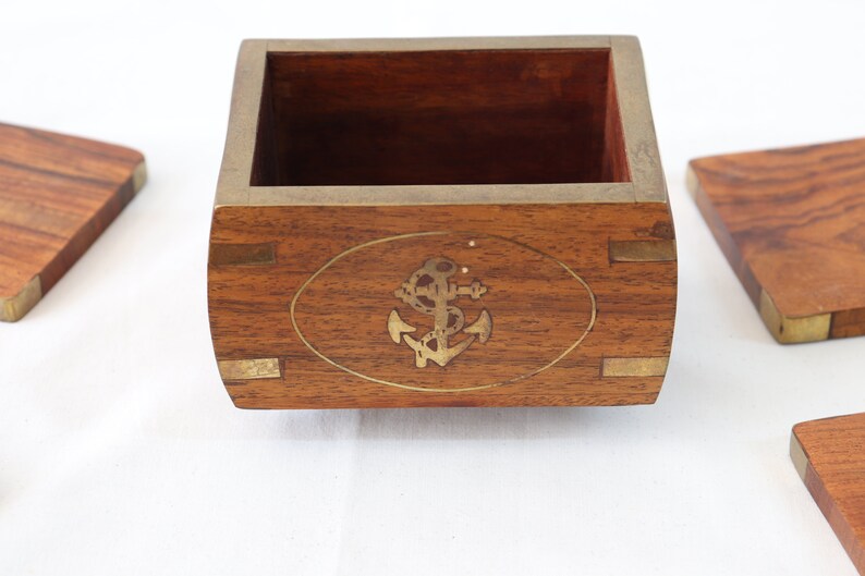 Wooden Nautical Coasters With Holder Nautical Coaster Set Etsy