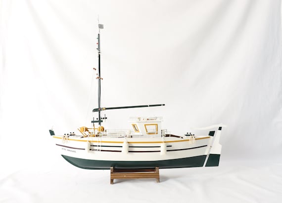 Unique Vintage Fishing Boat Model, Wooden Handmade Fishing Boat