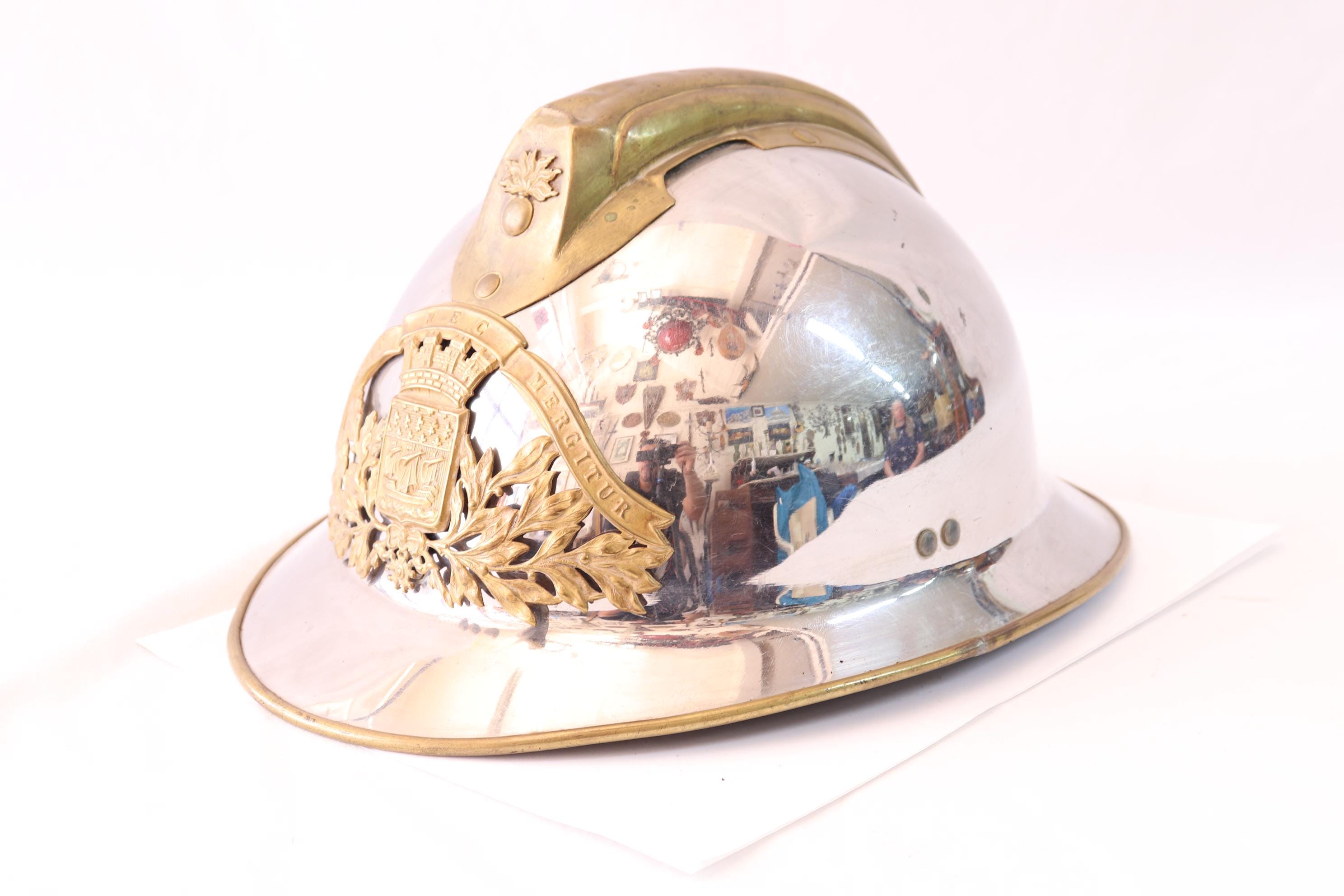Antique French Helmet, Firefighter Helmet, Fluctuat Nec Mergitur