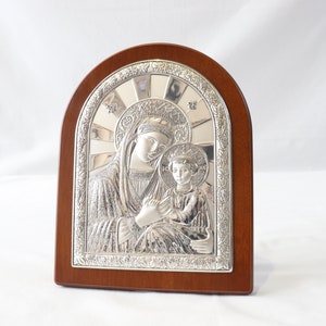 Sterling Silver Virgin Mary Icon, Jesus Christ Icon, Madonna and Child, Byzantine Icon, Religious Wall Decor, Religious Home, Baptism Gifts
